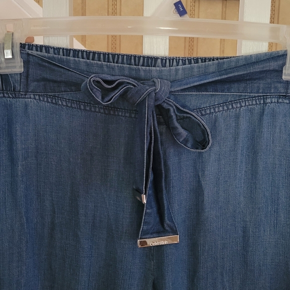 CALVIN KLEIN Lyocell Wide Leg Blue Crop Pants Size Medium - Picture 4 of 9
